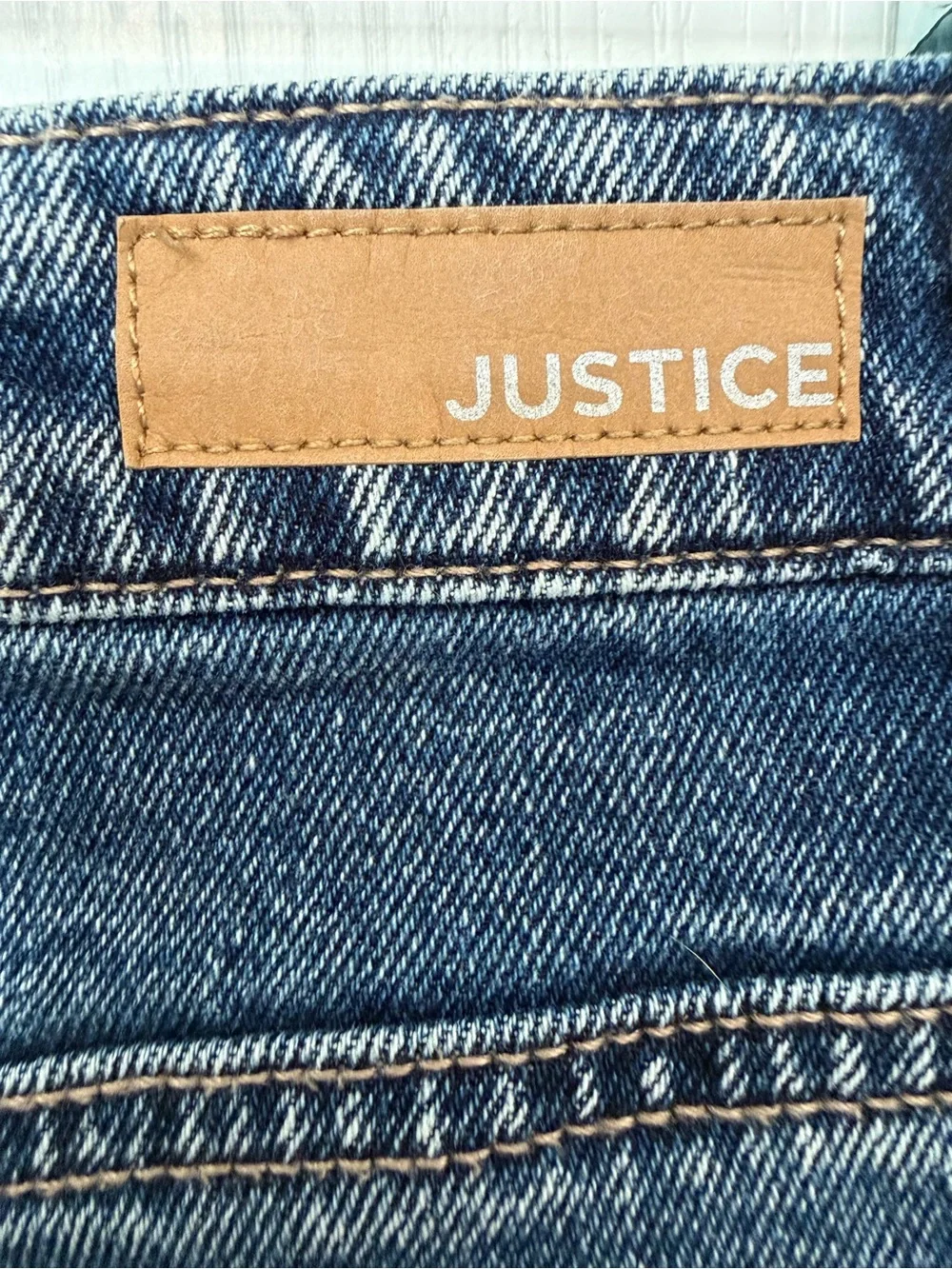 Justice Minecraft Blue Denim Shorts Girl 12 Embroidered Distressed Mini Mom